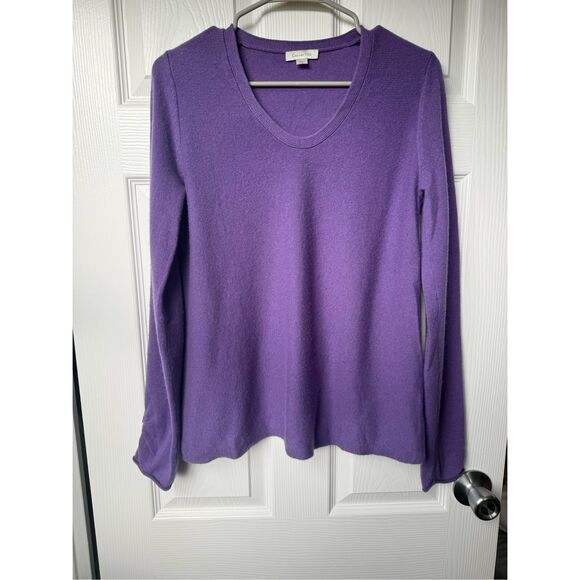 Garnet Hill Cashmere Small Purple Sweater Cardigan Ruffle Long Sleeve Soft Natur - Picture 1 of 6